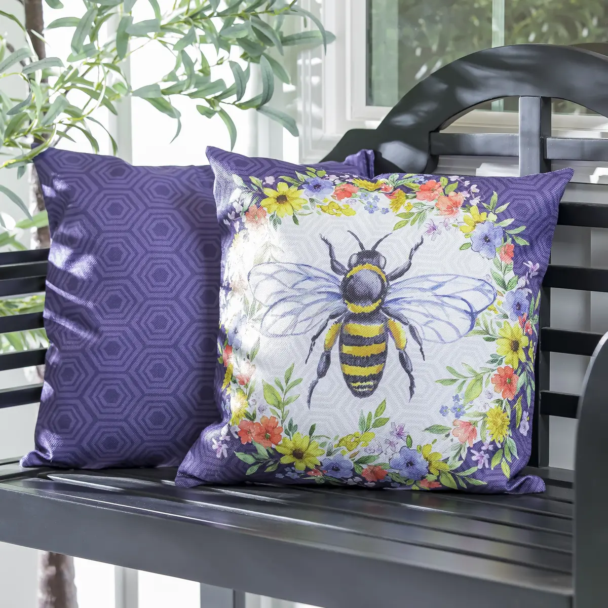 Bee Happy Bee Kind Reversible Outdoor Pillow Cover 1