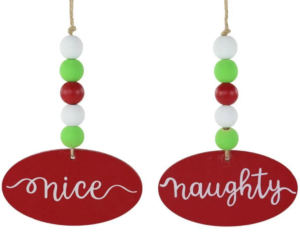 6.5" Beaded Naughty Or Nice Double-Sided Ornament 1