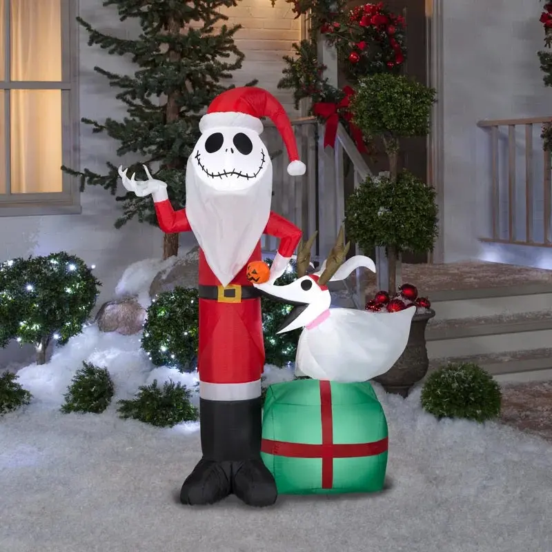 5' Jack Skellington And Zero With Antlers Airblown® Inflatable 1