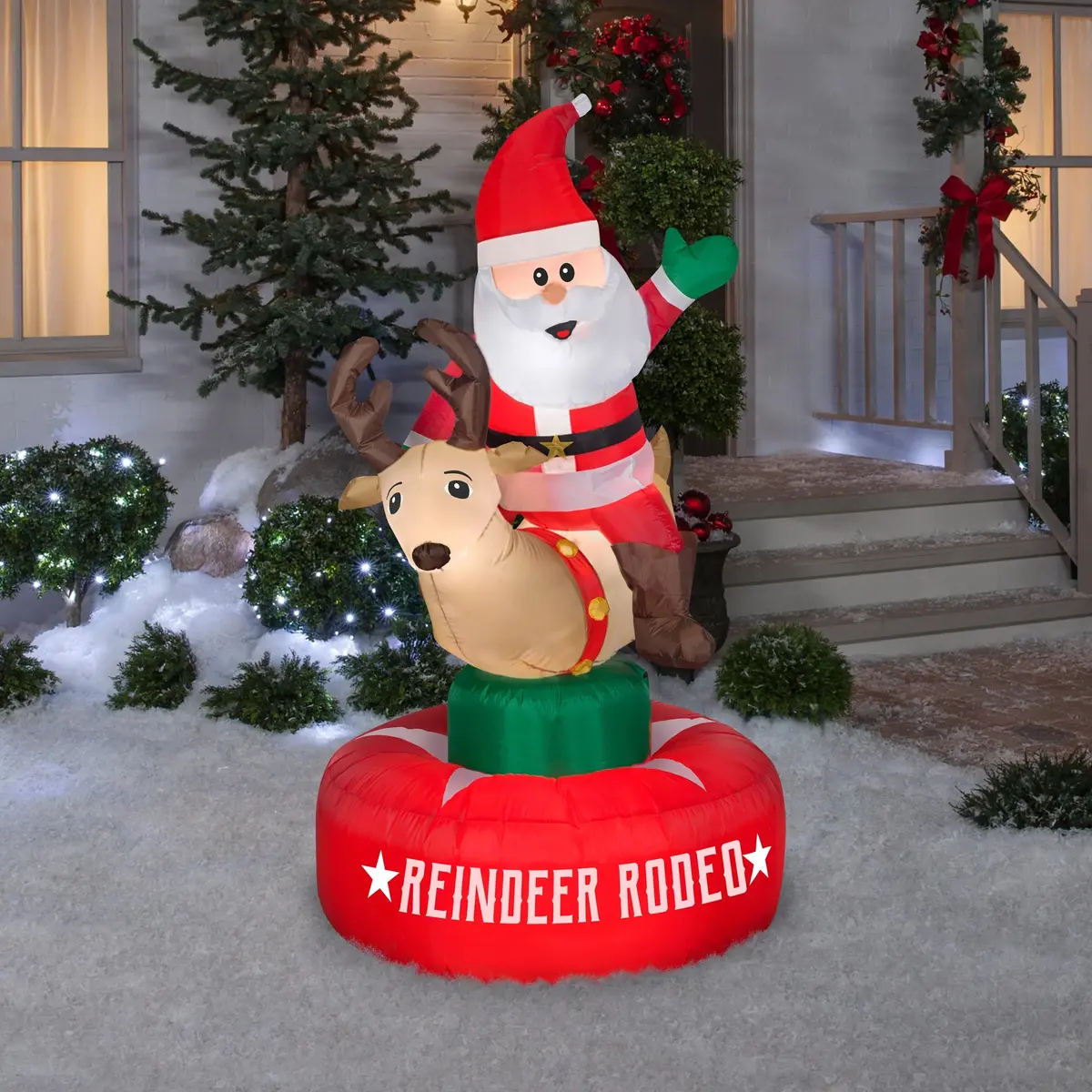 6.5' Animated Airblown® Inflatable Reindeer Rodeo 1
