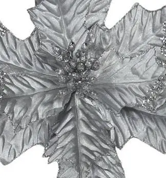 23" Metallic Silver Poinsettia Stem 2