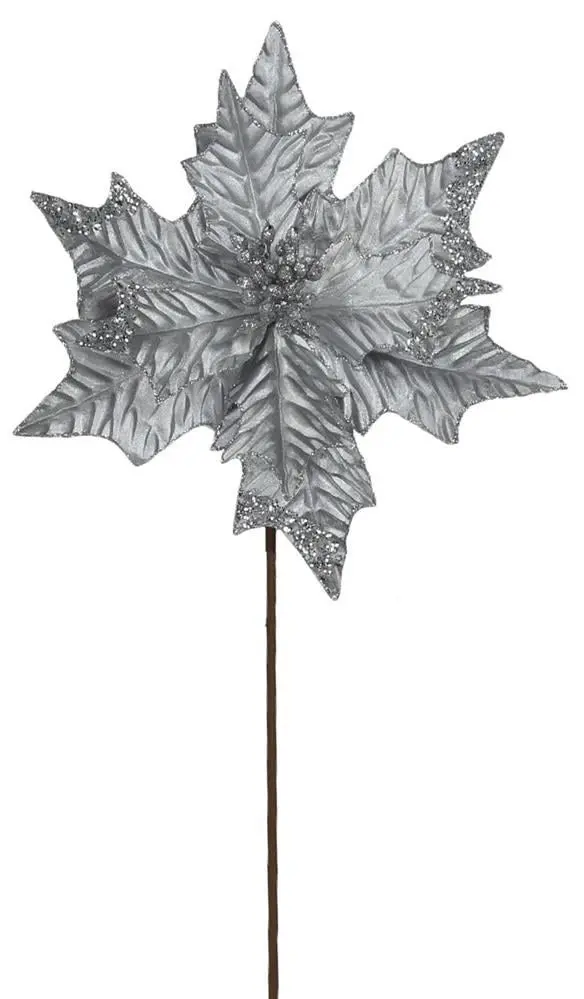 23" Metallic Silver Poinsettia Stem 1