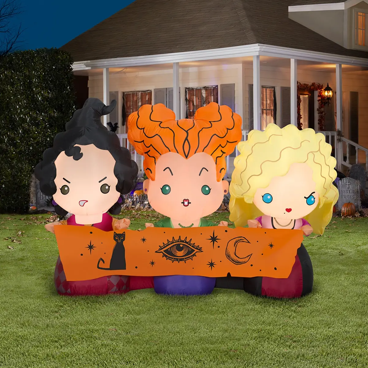 3.5' Hocus Pocus Sanderson Sisters With Banner Halloween Inflatable By Gemmy 1