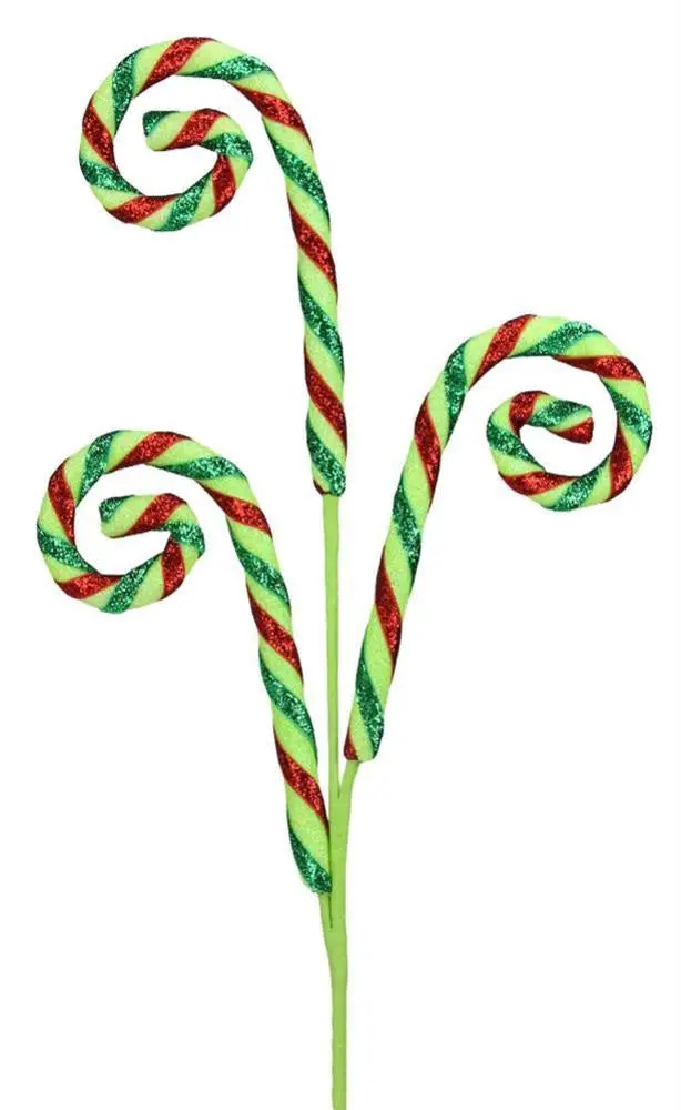 29" Foil Glitter Lime Green Candy Cane Pick Spray 1
