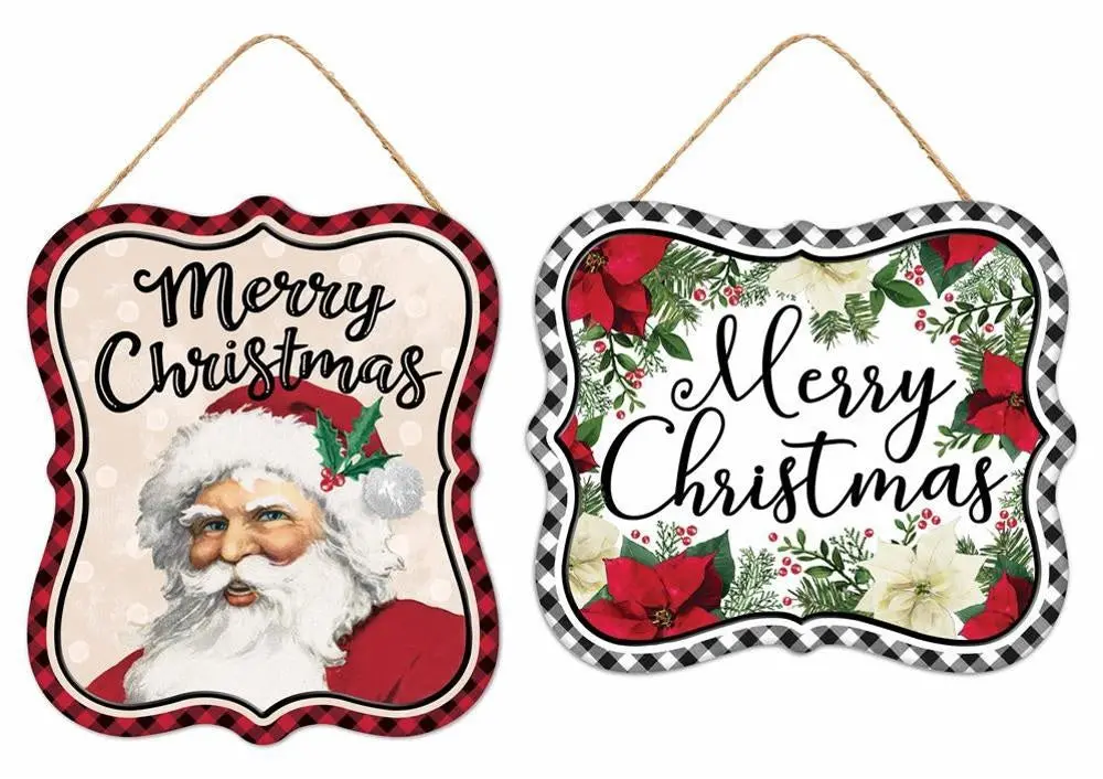 6" Vintage Christmas Embossed Tin Sign Hanging Decoration 1