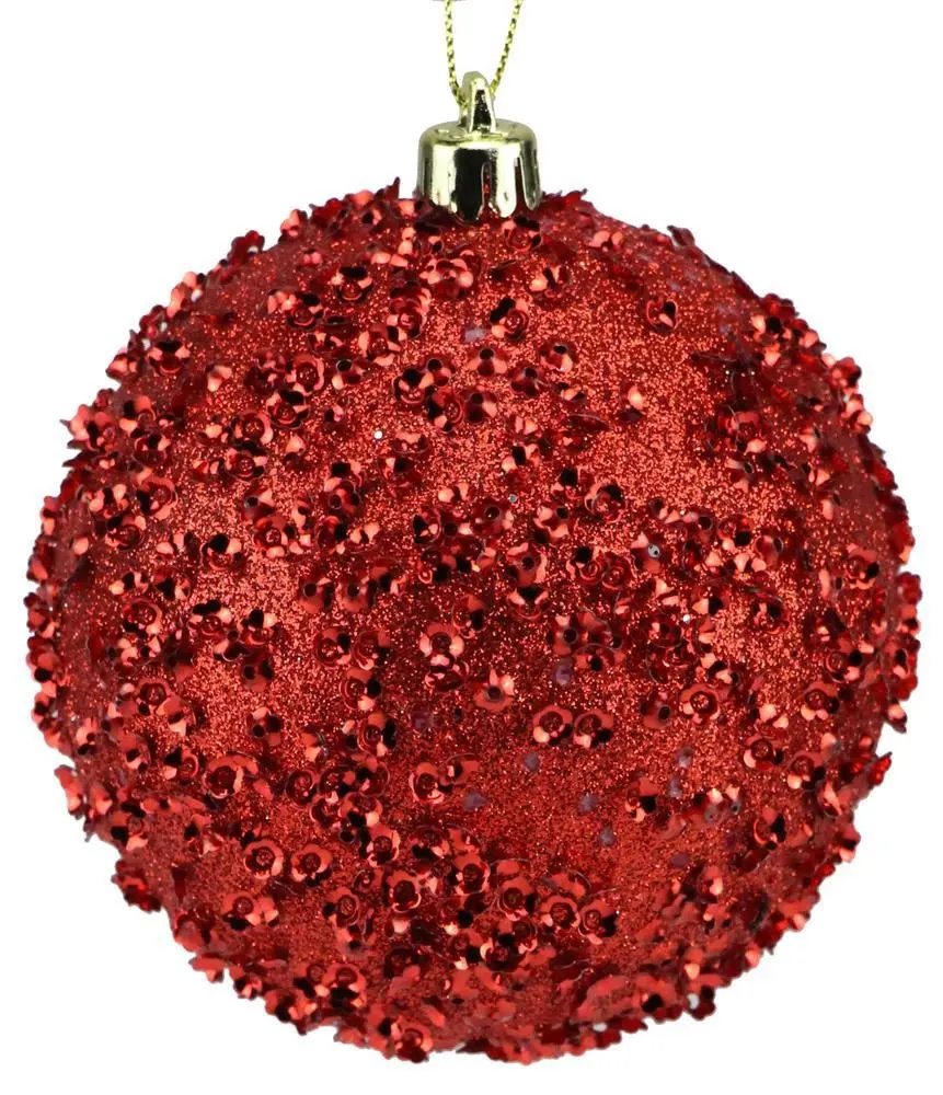 100Mm Red Sequin Glitter Plastic Ornament 1