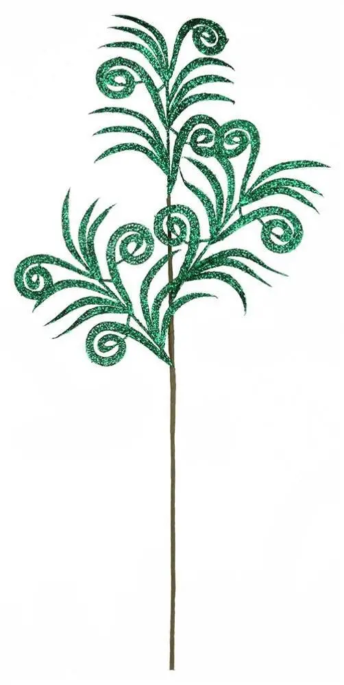 35" Emerald Green Glittered Swirl Palm Spray 1