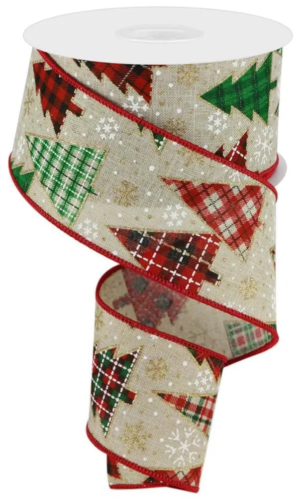 10 Yards Of Christmas Tree & Snowflake Royal Burlap Ribbon 1