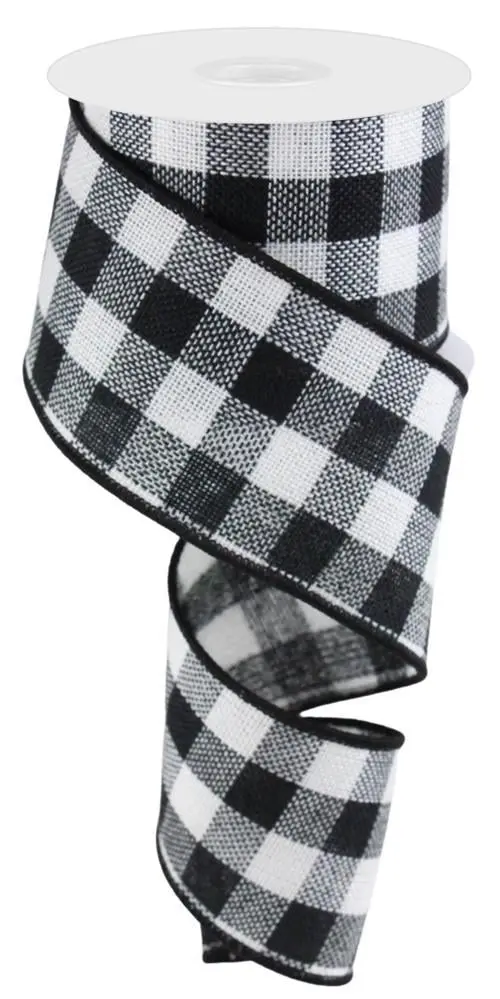 10 Yards Of Black And White Woven Flannel Buffalo Check Ribbon 1