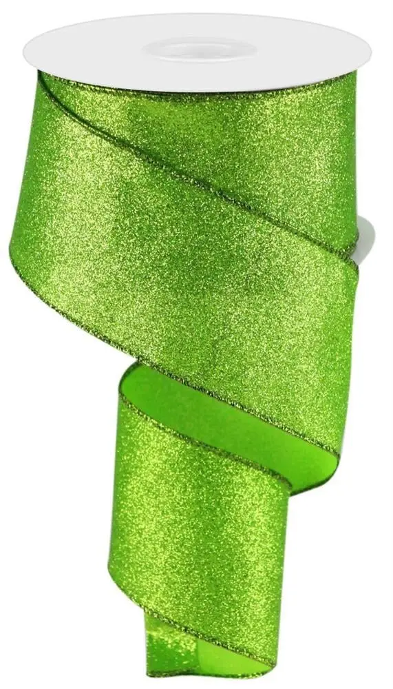 10 Yards Of Lime Green Shimmer Glitter Pongee Fabric Ribbon 1