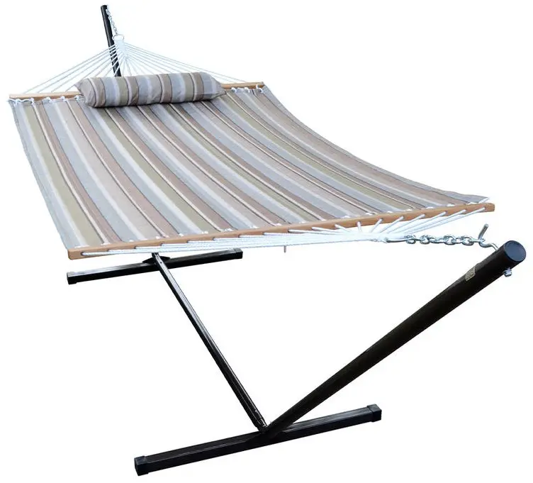 Algoma Tan Stripe Quilted Hammock, Pillow And Stand Combination 1