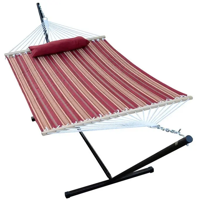 Algoma Red Stripe Quilted Hammock, Pillow And Stand Combination 1