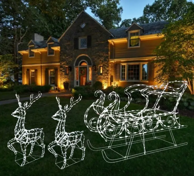 3-Piece Pure White Twinkling Led Elegant Bucks And Sleigh Wire Sculptures 1