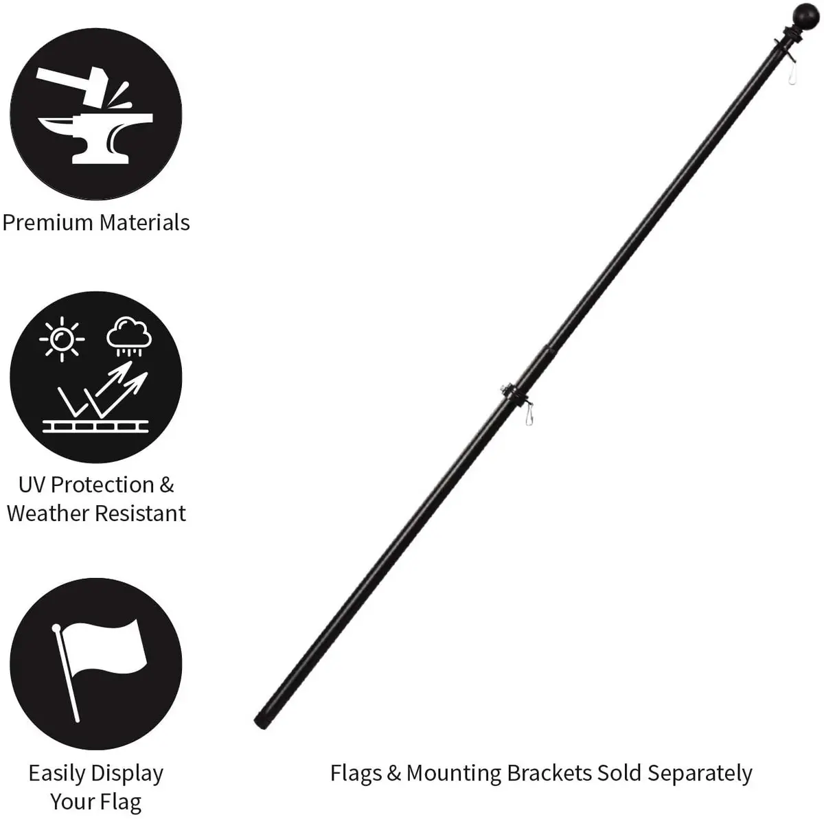 Weather Safe Black Iron Extendable Flag Pole 1