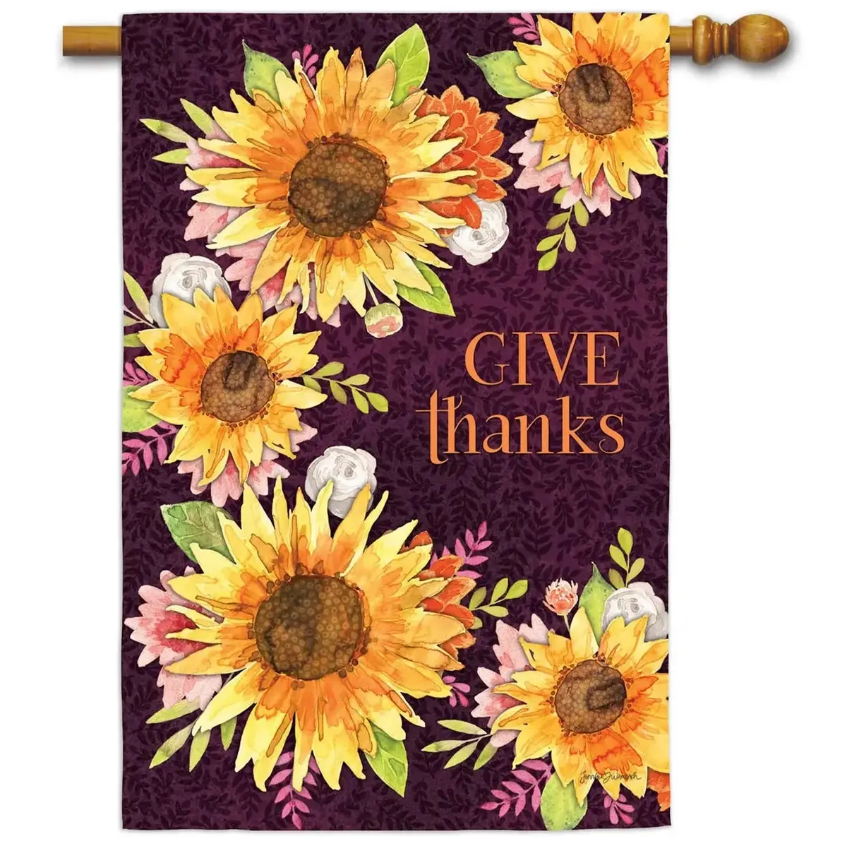 'Give Thanks' Sunflowers Textured Flag 1