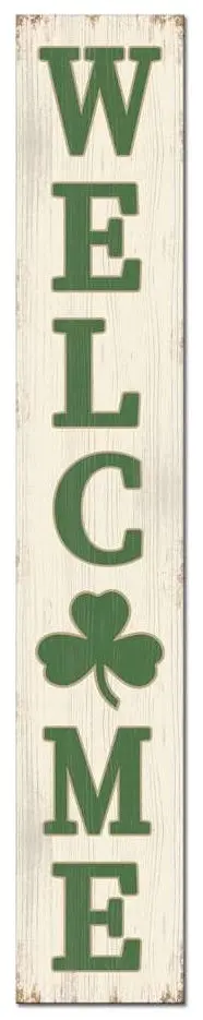Outdoor Welcome Sign With Shamrock Vertical Porch Board 1
