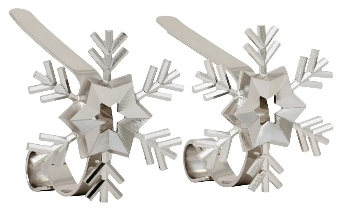 The Original Mantleclip® Stocking Holder With Removable Metal Holiday Icons, 2 Pack - Silver Snowflakes 2