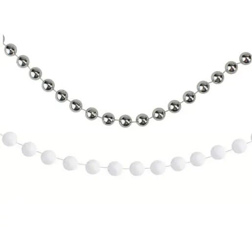 9' Beaded Garland Decoration (Silver/White) 1