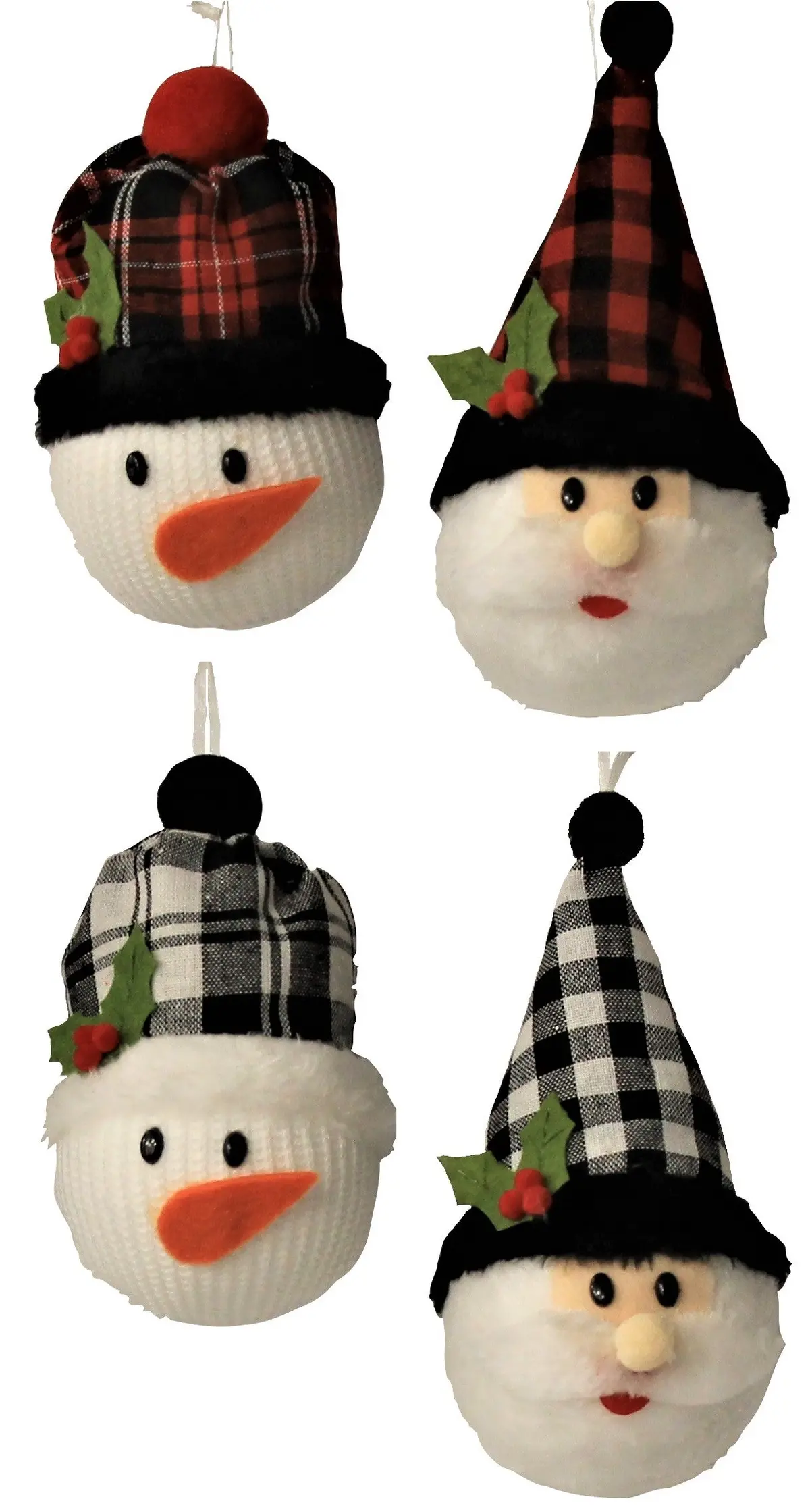 Plush Snowman And Santa Head Ornaments 1