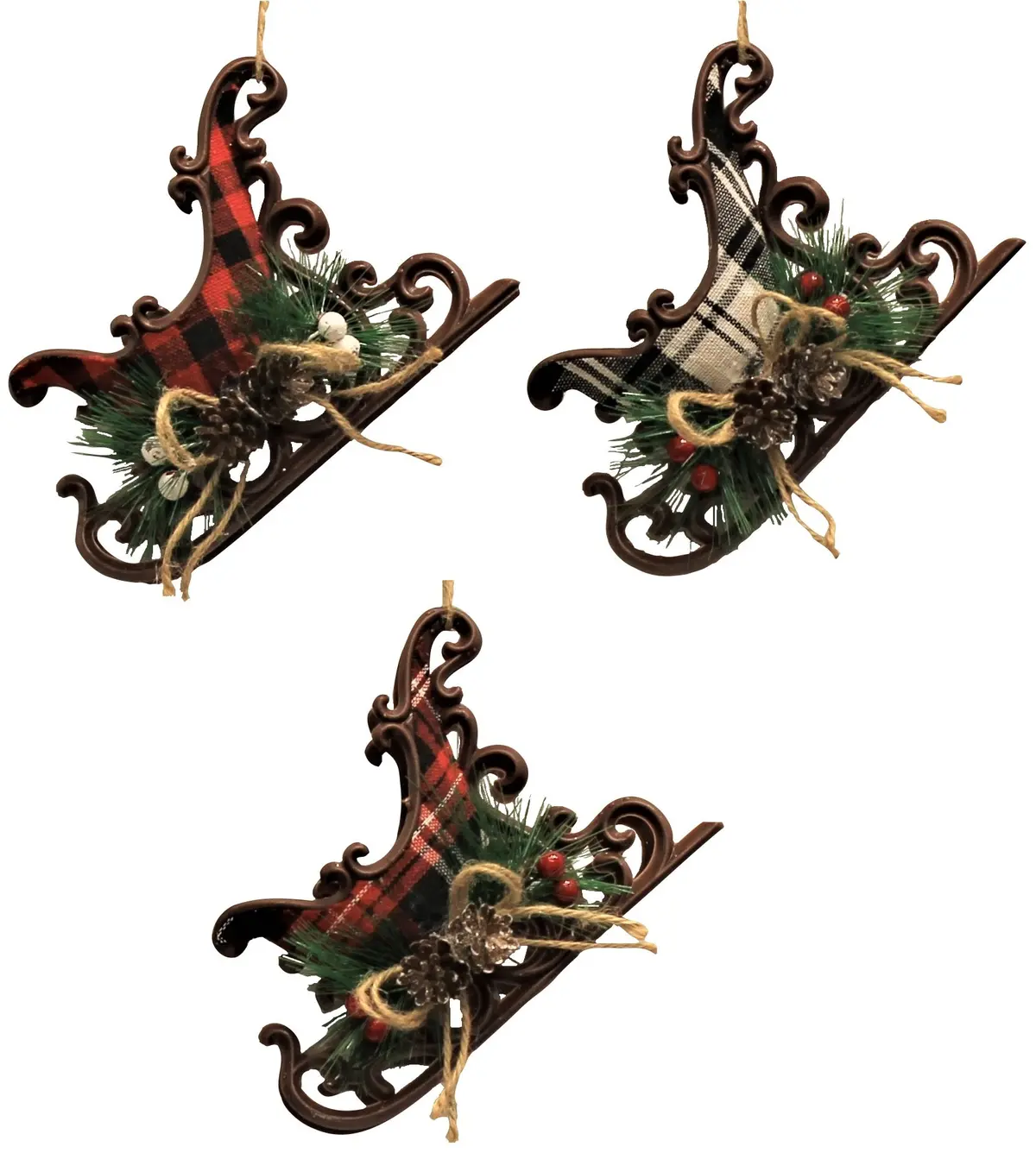 Buffalo Plaid Sleigh Ornaments 1