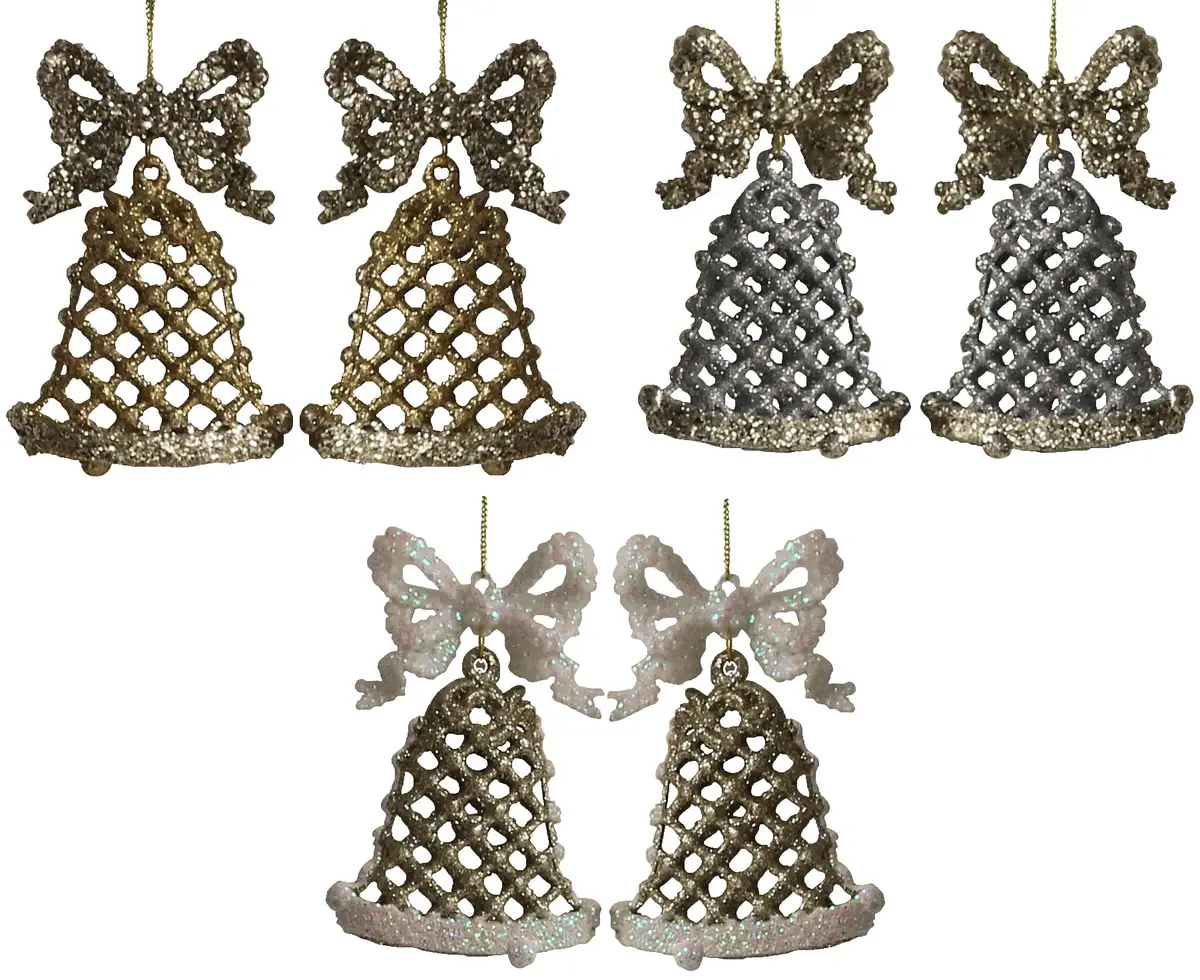 2-Pack Of Gold Glitter Bell Ornaments 1
