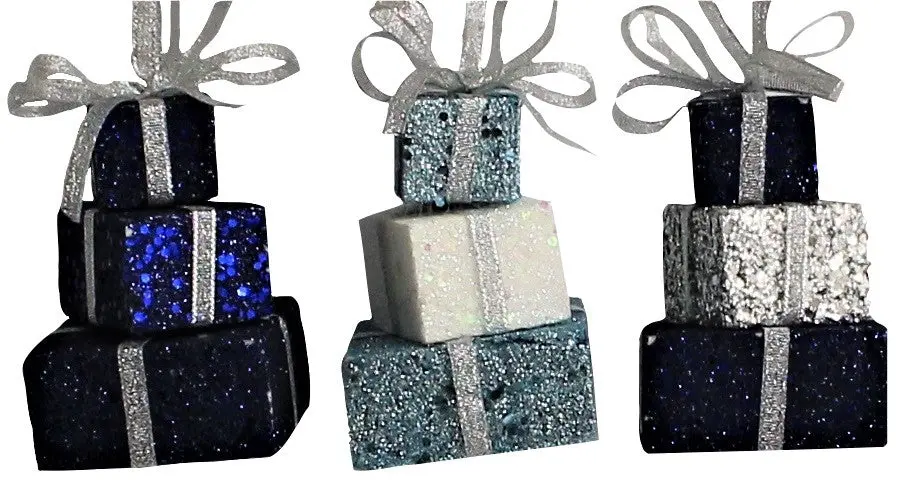 3-Layer Blue Glitter Gift Box Ornaments 1