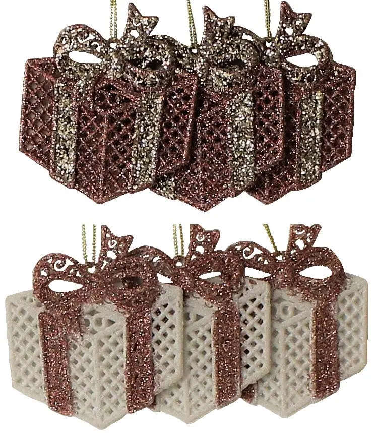 3-Pack Of Glitter Present Ornaments (Rose Gold/White/Gold) 1