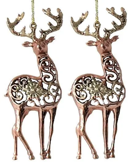 2-Pack Of Shatterproof Bronze Reindeer Ornaments 1