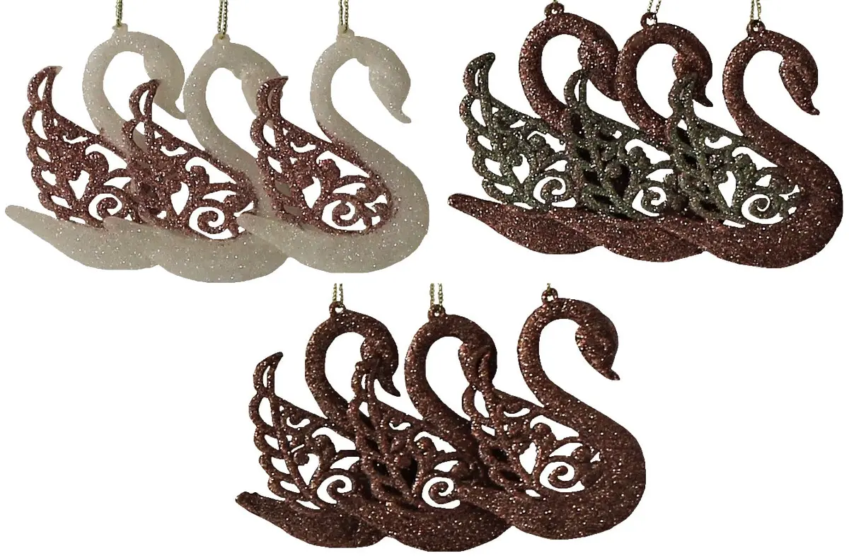3-Pack Of Rose Gold Glitter Swan Ornaments 1