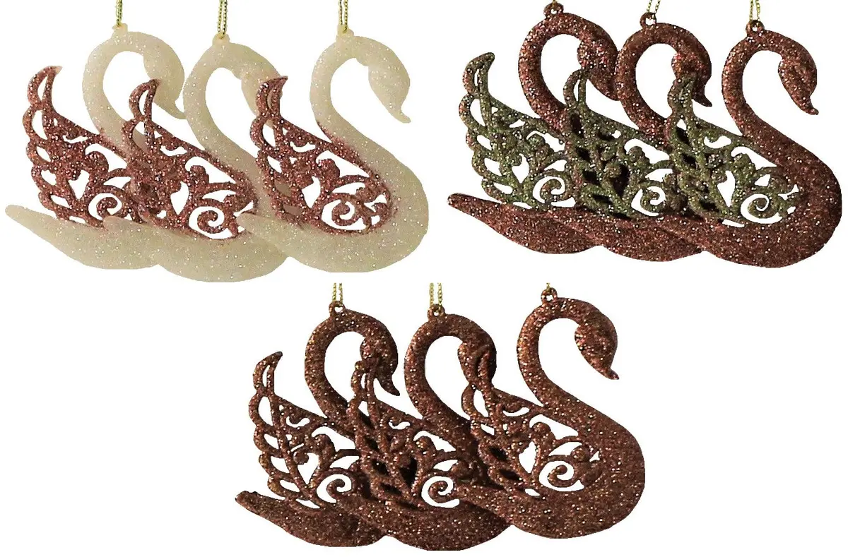 3-Pack Of Rose Gold Glitter Swan Ornaments 2