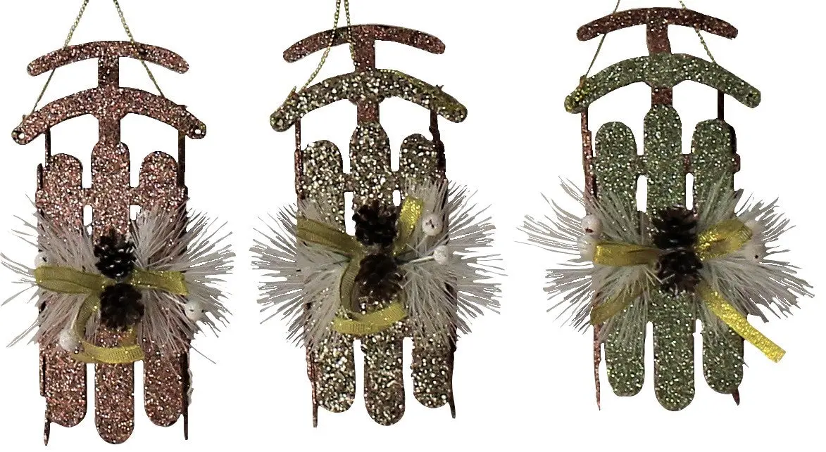 Rustic Glitter Sled Ornaments (Rose Gold/Gold/Mint Green) 1