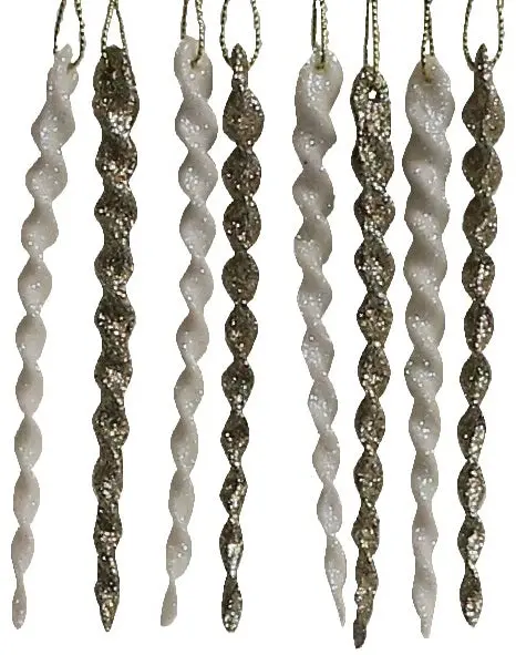 8-Pack Of Glitter Icicle Ornaments (Silver/White/Gold) 1