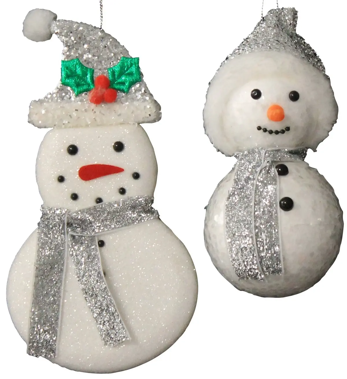 Silver & White Glitter Snowman Ornaments 1