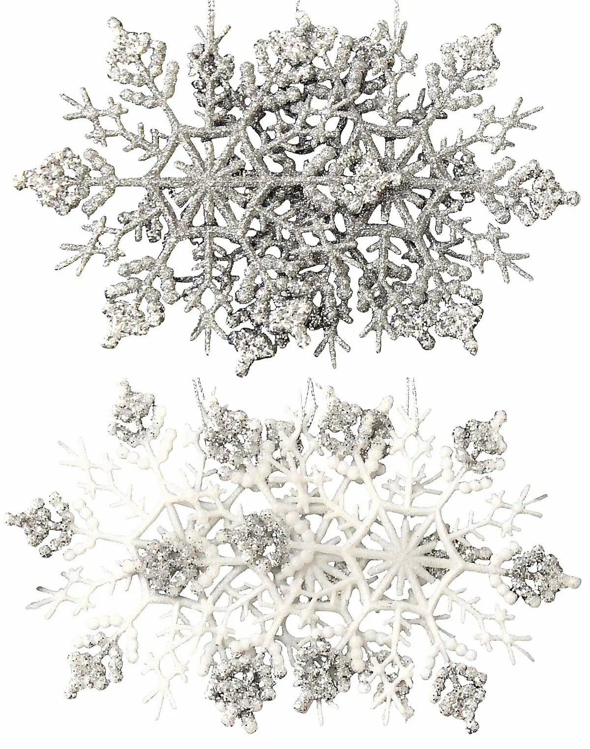 3-Pack Of Glitter Snowflake Ornaments (Silver/White) 1