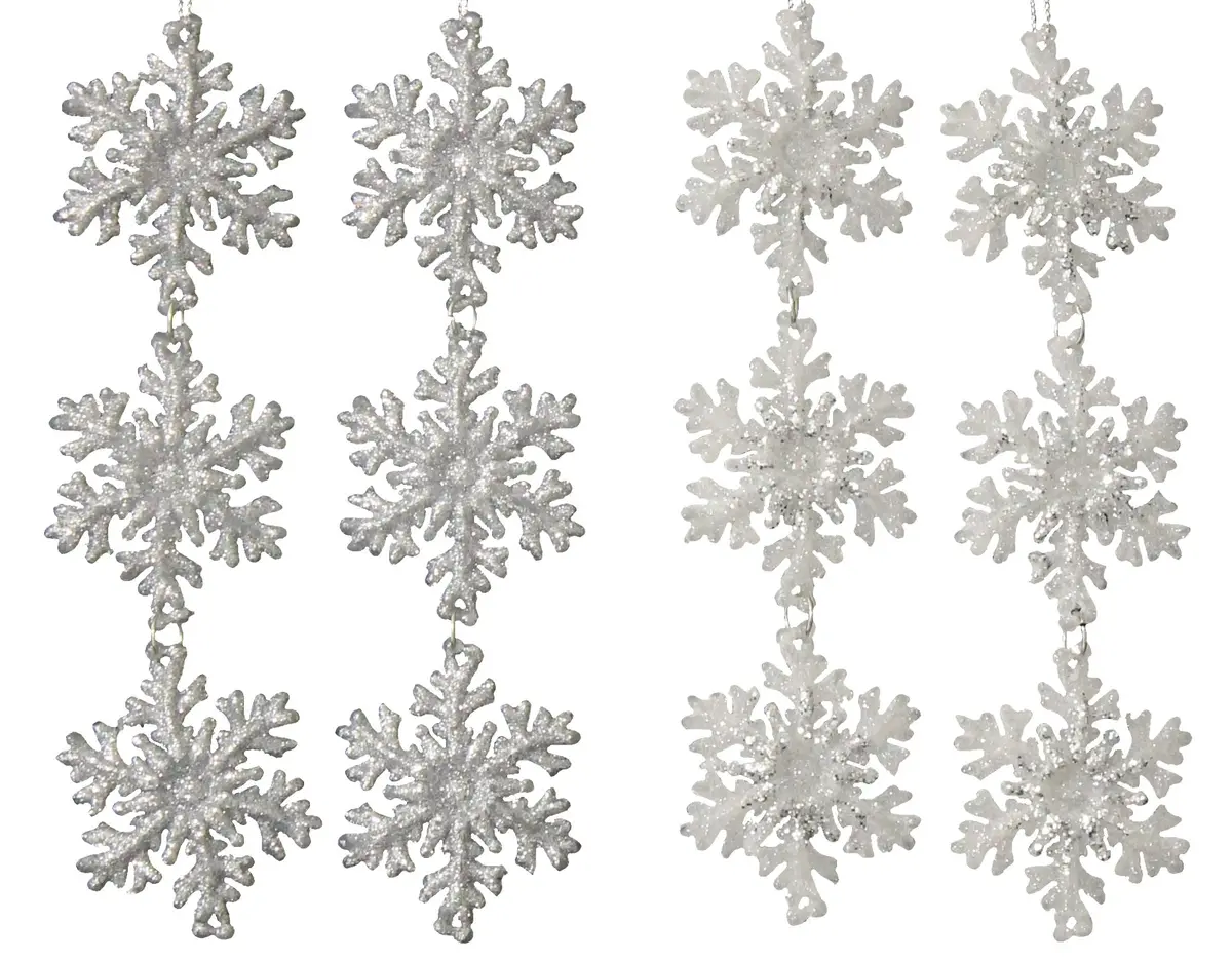 2-Pack Of Silver/White Glitter 3-Tier Snowflake Ornaments 1