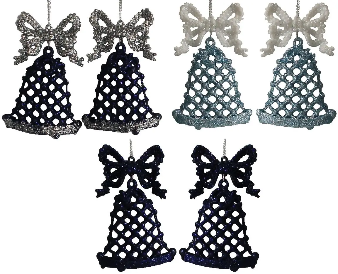 2-Pack Of Blue Glitter Bell Ornaments 1