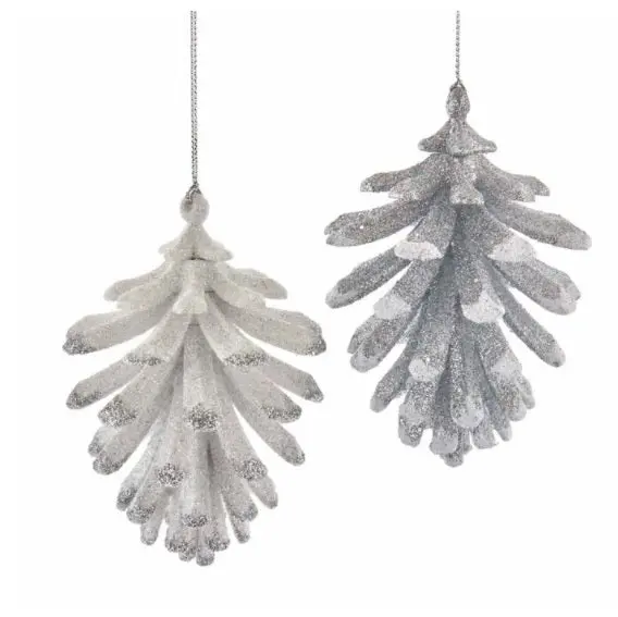 Silver/White Glitter Pine Cone Ornament 1