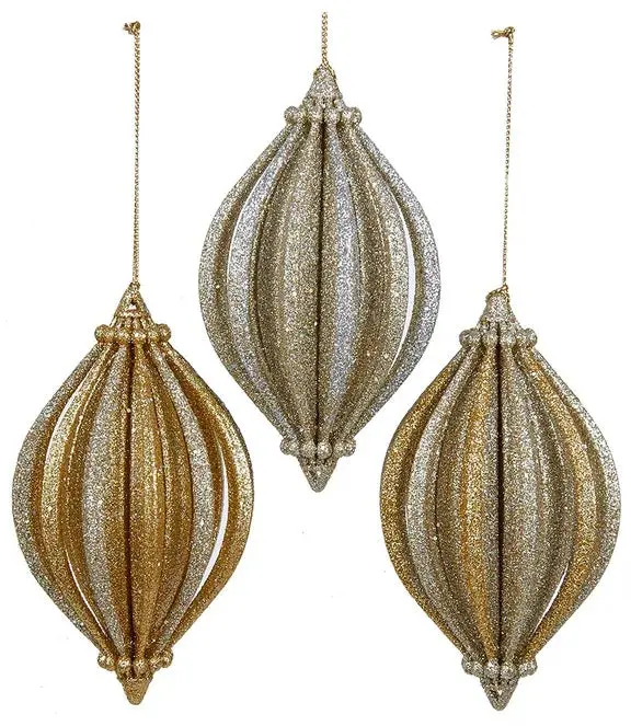 4.5" Gold & Platinum Glitter Finial Ornament 1