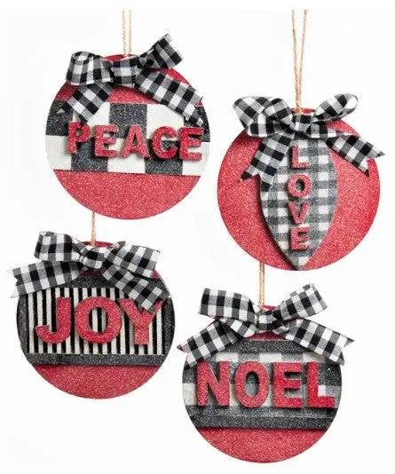Gingham Holiday Wooden Round Word Ornament 1