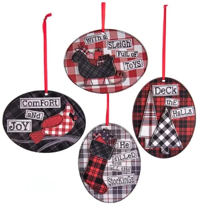 4.5" Gingham Holiday Wooden Oval Ornament 1