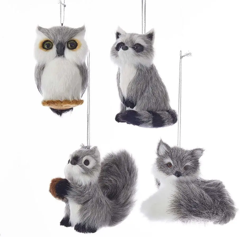 3" Furry Gray Animal Ornaments 1