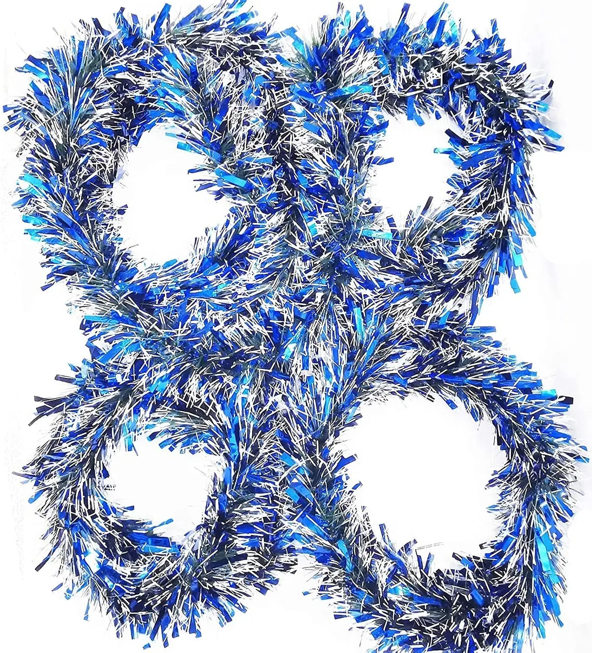 10' Wide Cut Blue, Silver And Snowy White Tinsel Garland 1
