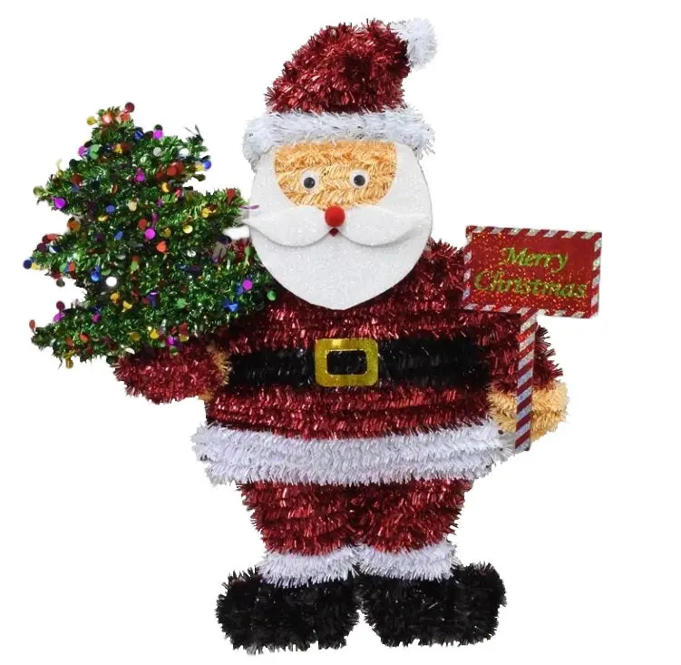 20" 2D Santa With Tree And Sign Tinsel Tabletop Decoration 1