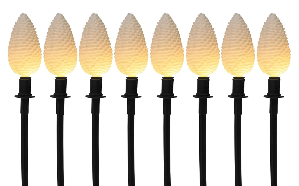 8Pc. White Glitter Pine Cone Pathway Lights 1