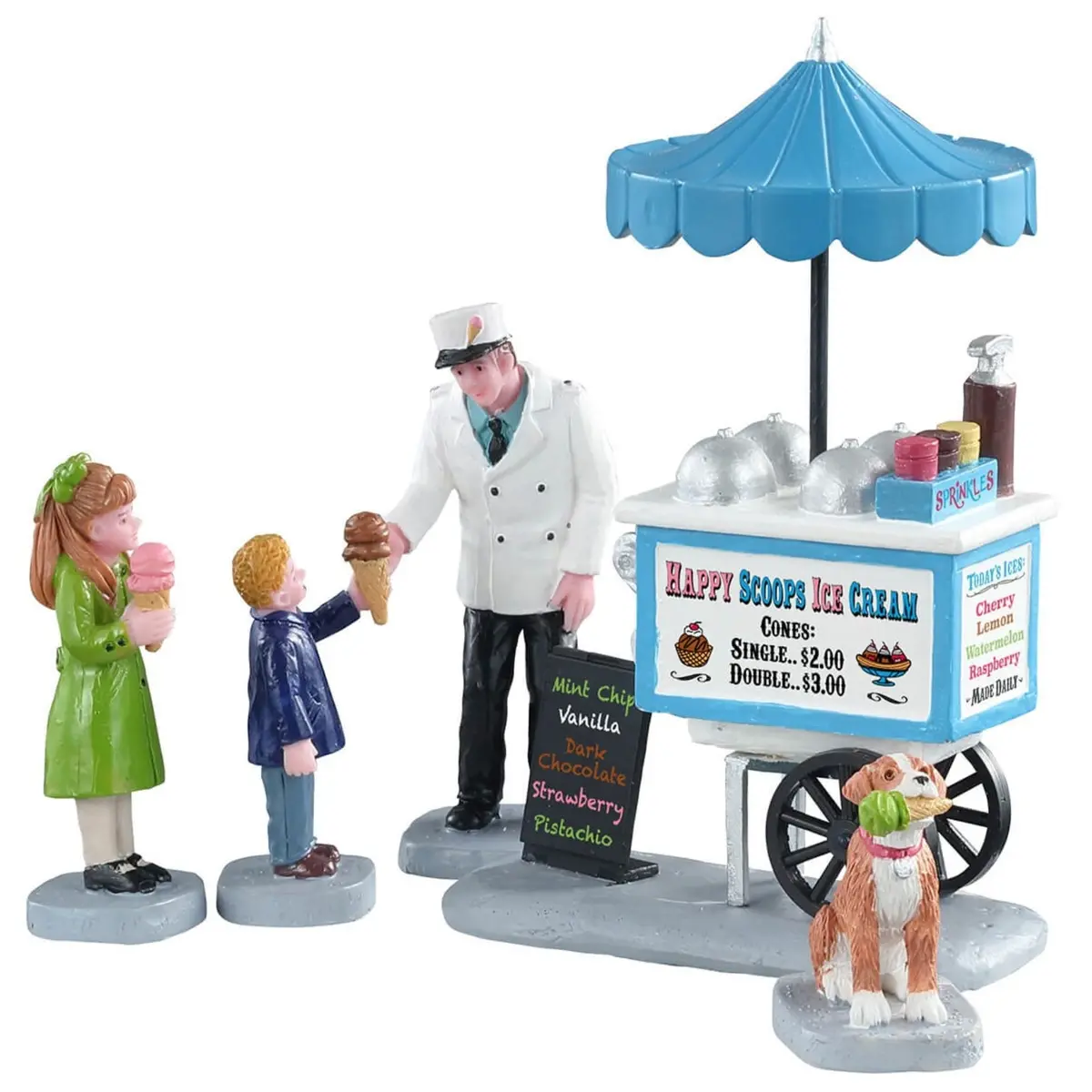 Lemax Caddington Village Figurines: Happy Scoops Ice Cream Cart, Set Of 5 #12037 1