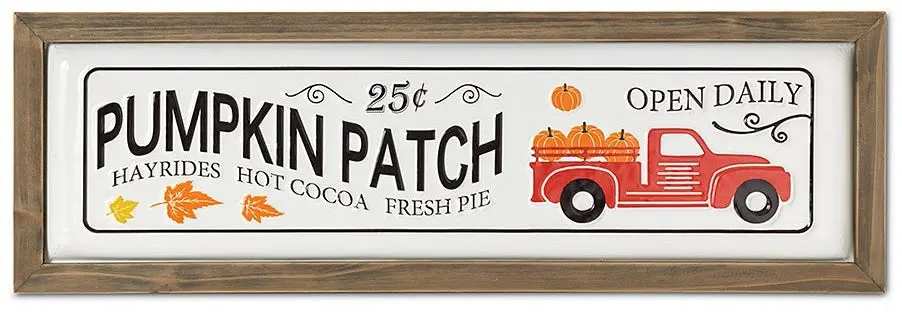 28" Pumpkin Patch Metal Sign With Fir Wood Frame 1