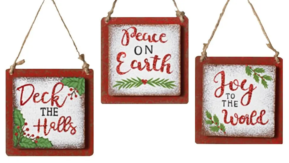 6.69" Antique Square Holiday Message Ornaments 1