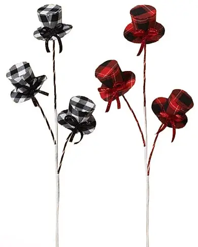 24" Holiday Plaid Hat Pick Spray 1