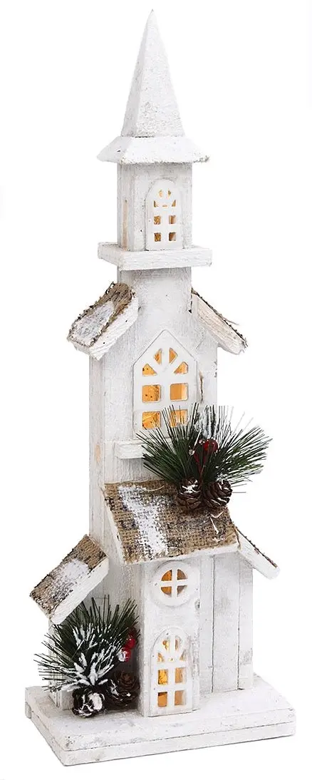 19.6" White Pine & Berry Wood Battery-Operated Led Church Décor With Timer 1