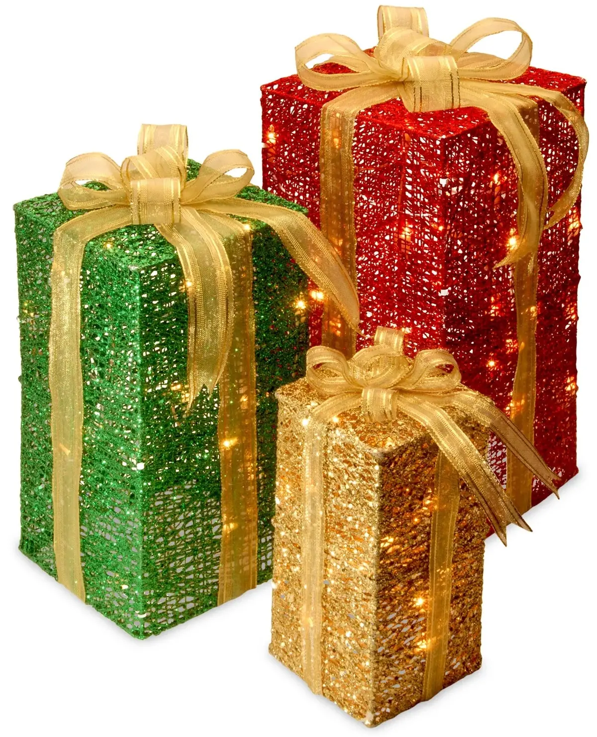 3-Piece Sisal Gift Box Lighted Display 1
